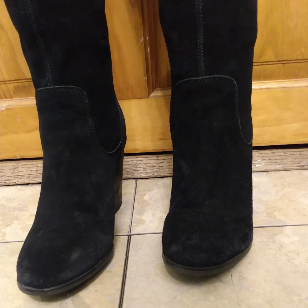 Michael Shannon Abbie Knee High Boots Womens Size 6 Black Suede Leather Zip